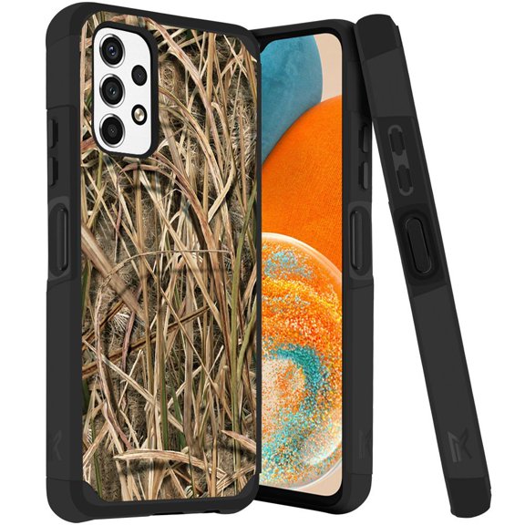 ANJ  Rugged Dual Layered Shockproof Slim Hybrid Case   Tempered Glass Cover Compatible with Samsung Galaxy A23 5G - Grass Camo