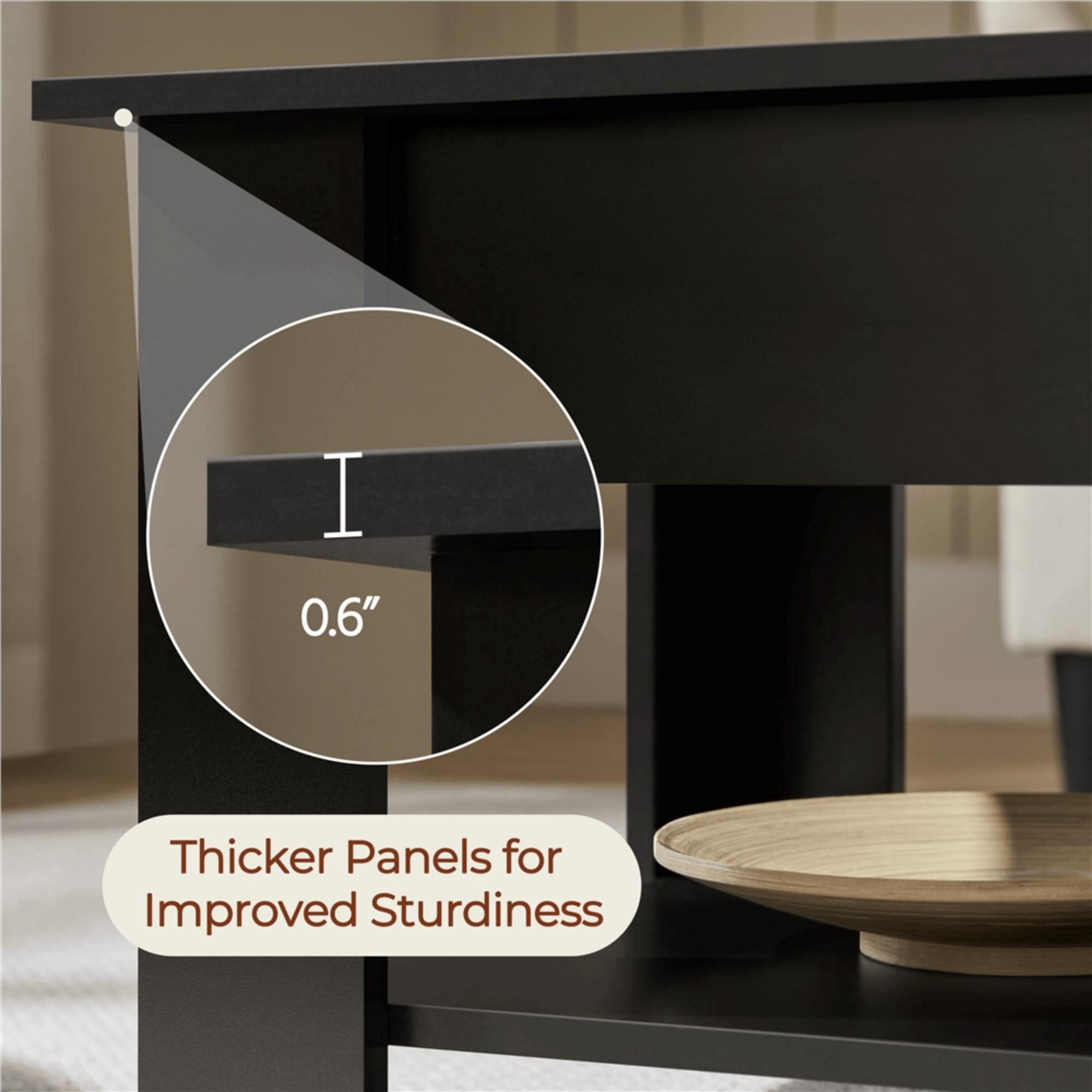 Alden Design Modern 47.5" Wood Lift Top Coffee Table with Lower Shelf for Livingroom, Black