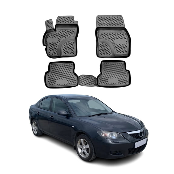 OMAC Floor Mats Liner for Mazda 3 2004-2009 Black TPE All-Weather 4 Pcs