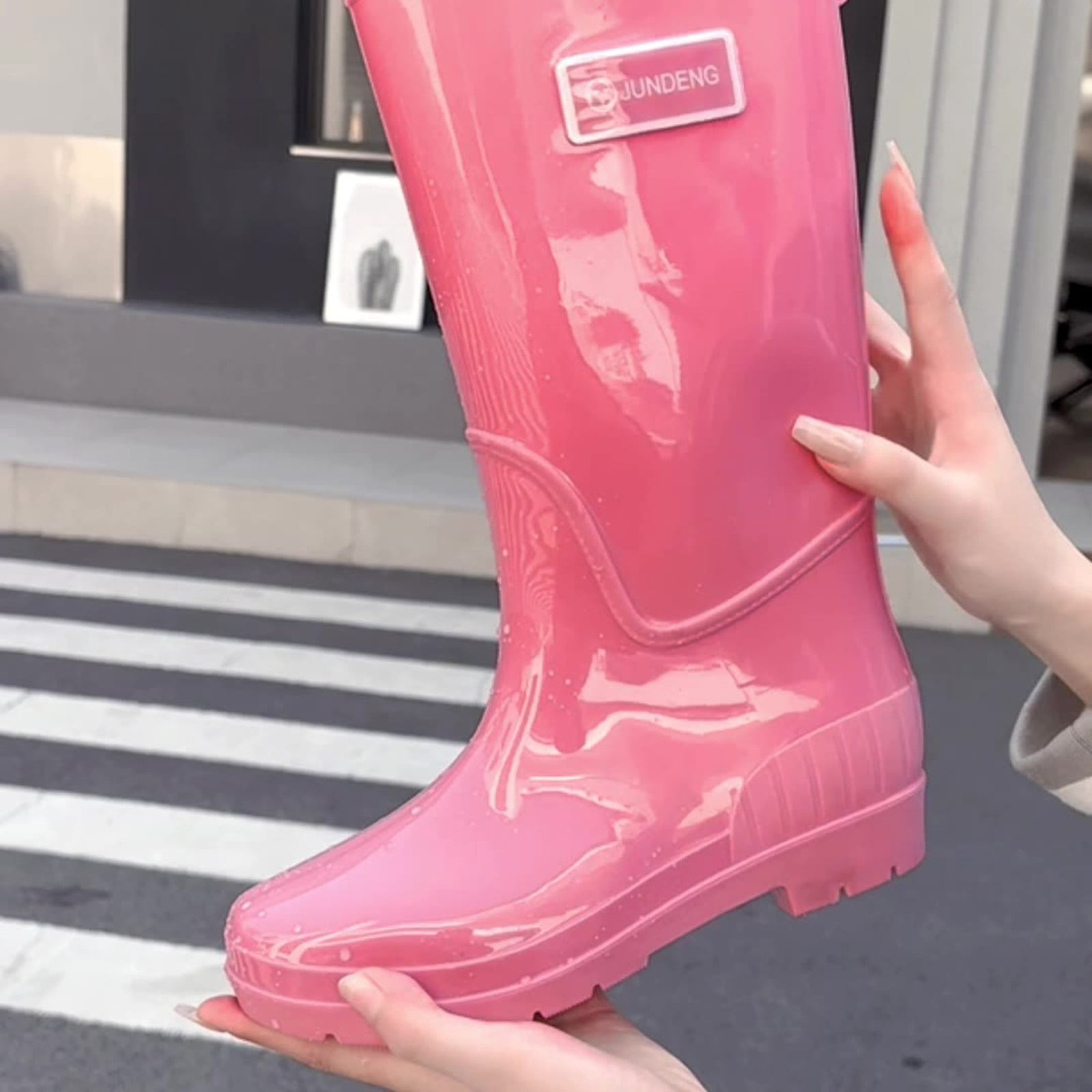 Tall Rain Boots for Women Waterproof Ladies Knee High Rubber Boots Comfort Garden Boots (Pink 5.5)