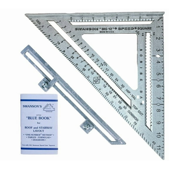 Swanson Tool Co 12" Aluminum Speed Square with Layout Bar & Blue Book, Model S0107