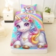thumbnail image 3 of Metsweet Dreamy Floral Unicorn Twin Sheets 3pcs, Gradient Rainbow Bedding,1 Fitted Sheet, 1 Flat Sheet and 1 Pillowcase, 3 of 5