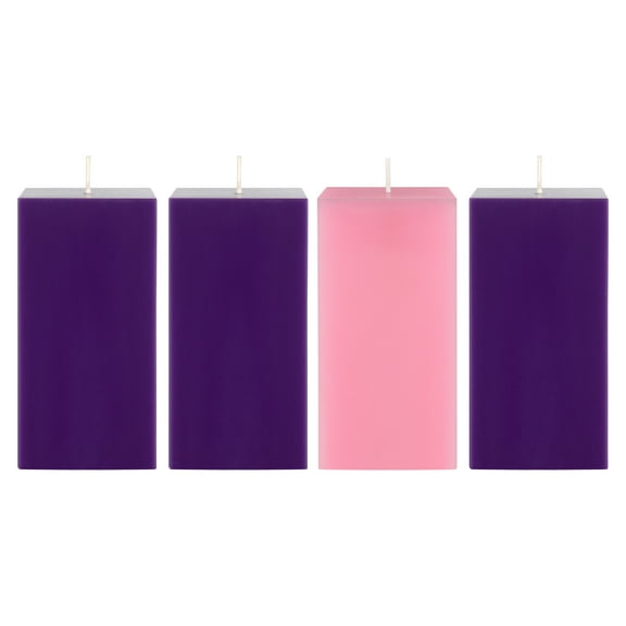 Mega Candles 4 pcs Unscented Christmas Advent Candles Set, Hand Poured Premium Wax Square Pillar Candle 3 Inch x 6 Inch, Holidays, Occasions, Events, Festivities, Devotional, Church, Wreath, Gifts