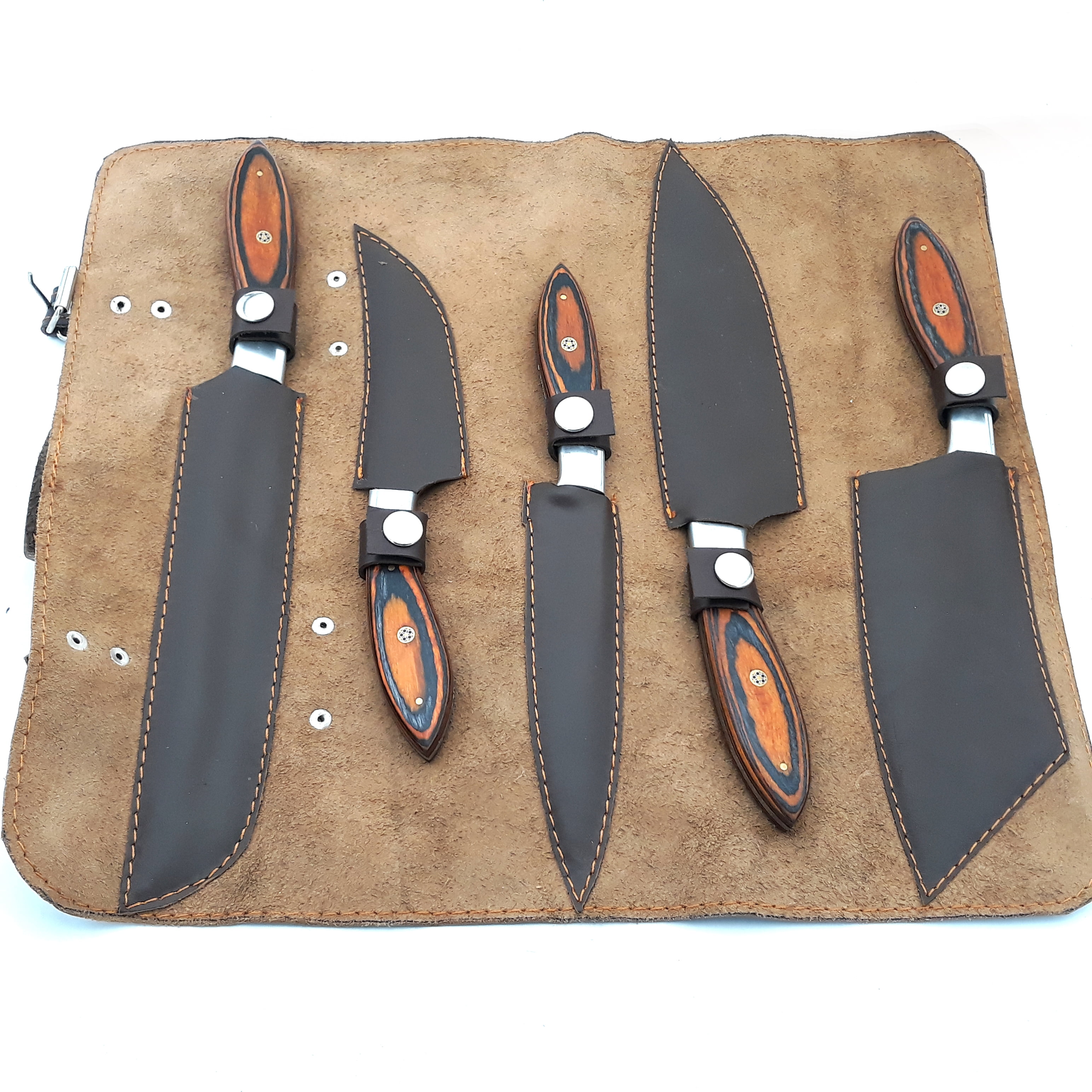 Smart & Sharp Custom Handmade Damascus Chef Knives Set/Kitchen Knives 5 Pieces Set 17471 (Orange)