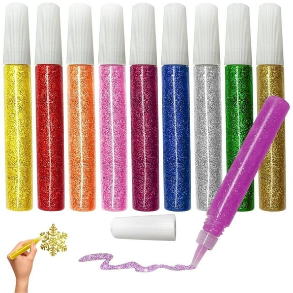 Scheam Glitter Glue Pens Set,Non-Toxic Washable Glue Stick,Assorted Colors Bulk Glitter Paint Pens,for DIY Crafts Arts Projects Cards Decorating (10 Pcs)