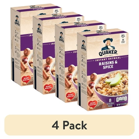(4 pack) Quaker Instant Oatmeal Raisin Spice 12.1 Oz Box