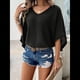 thumbnail image 4 of Camisas Holgadas de Punto Gofre con Cuello en V para Mujer, de Corta, Informales, de Verano 2025, Modernas, Lisas, Y2K. Negro M, 4 of 10