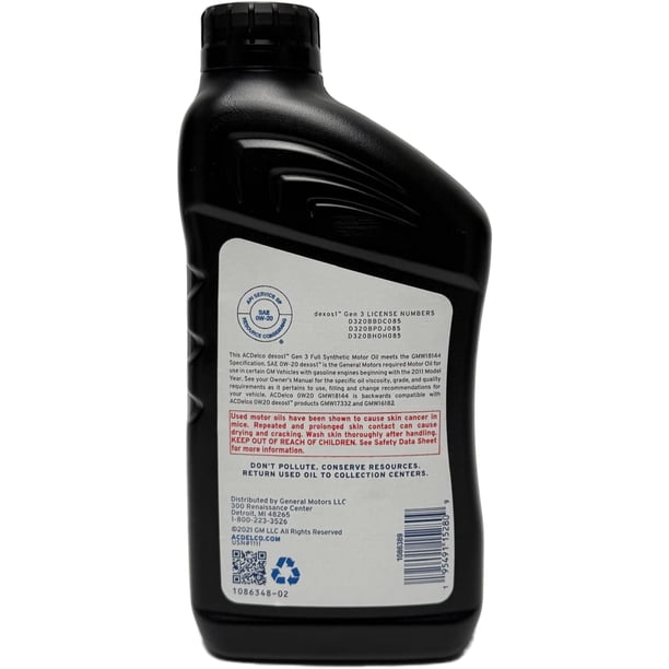 ACDelco 0W20 Dexos 1 Gen 3 Full Synthetic Oil 12 Qt - Walmart.com
