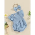 thumbnail image 4 of Musuos Baby Girl Summer Jumpsuit 3M 6M 12M 18M Solid Color Crew Neck Fly Sleeve Romper and Bow Headband Set Cute Clothing, 4 of 10