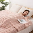 thumbnail image 7 of VK·LIVING Thick Ribbed Faux Rabbit Fur Cozy Reversible Throw Blanket,Super Soft 3D Striped Fuzzy Cozy Blankets,Pink,108"x 90", 7 of 7