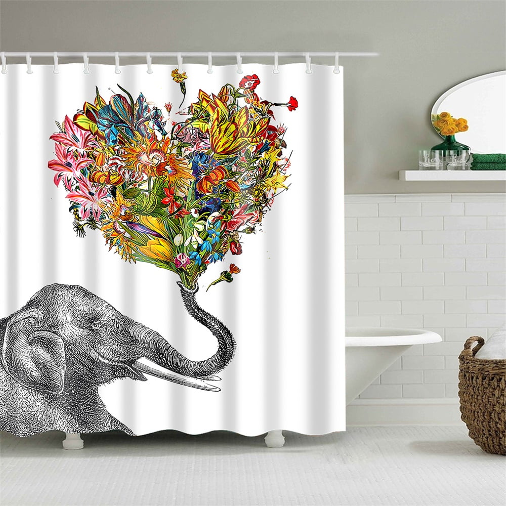 Shower Curtain Vivid Bloosm Floral Colorful Flower Heart Sharp Elephant Bathroom Decor Waterproof Polyester Fabric Bathroom Accessories Bath Shower Curtain Vivid Bloosm Floral Colorful Flower Heart Sharp Elephant Bathroom Decor Waterproof Polyester Fabric Bathroom Accessories Bath