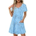 thumbnail image 2 of Cmfcve Women's Summer T-Shirt Dress Printed Loose A-line Dress Short Sleeve V-Neck Midi Dress with Pockets, 2 of 8
