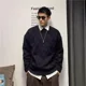 thumbnail image 3 of Suéteres masculinos cálidos de punto con forro polar y cuello redondo de color sólido para hombre, suéter de punto con cuello redondo, reseñas de ropa coreana, estilo de diseñador, 3 of 4