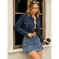 thumbnail image 2 of DARING DIVA Women's Button Down Cargo Washed Jean Jackets S Dark Blue, 2 of 7