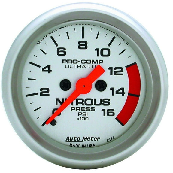 Auto Meter 2-1/16in U/L Nitrous Press. Gauge 0-1600psi