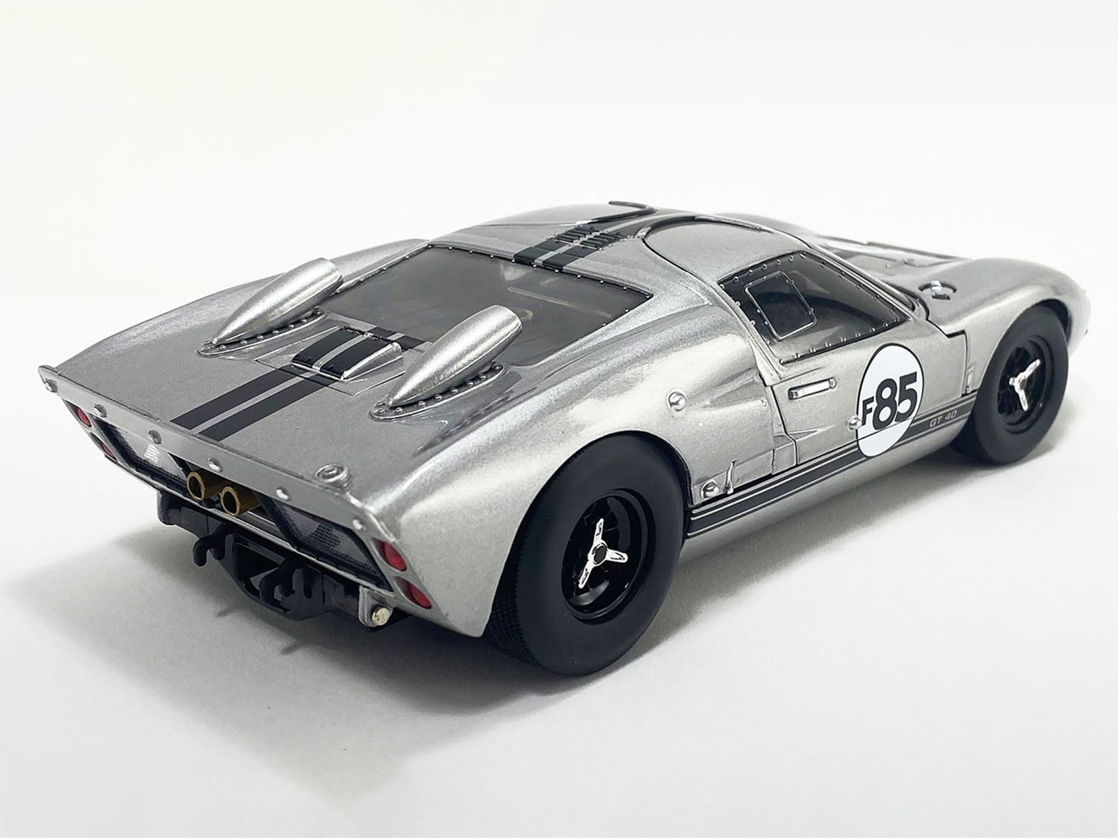1966 Ford GT-40 MKII #F85 Silver Metallic with Black Stripes 1/18 Diecast Model Car by ACME