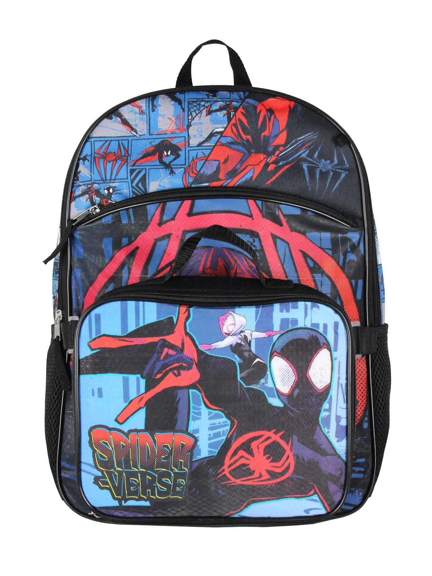 Spiderman Backpack Miles Morales Lunch Box Key Chain Pencil Case Carabiner 5 pc Set 16"