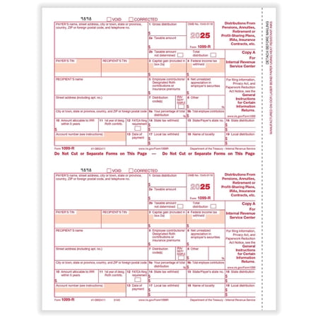 ComplyRight 2025 1099-R Tax Form 1-Part 2-Up Federal Copy A 50/Pack (514050)
