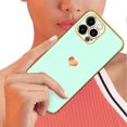 thumbnail image 3 of Compatible with iPhone 13 Case for Women Girls, Luxury Gold Electroplate Plating Edge Love Heart Side Back Case with Full Camera Len TPU Cover Girly Slim Sleek Cute Case Teal, 3 of 17