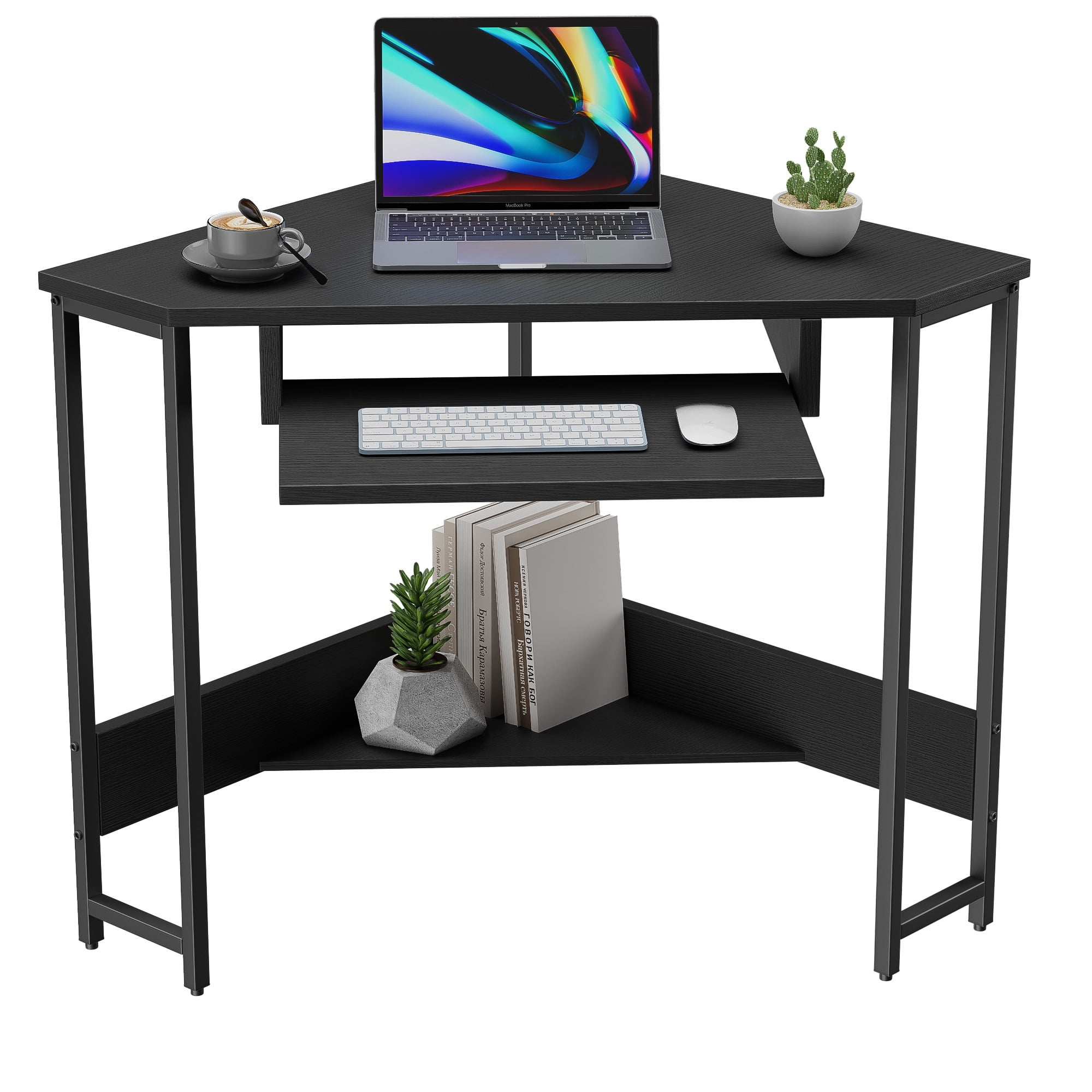 JAFUSI Corner Desk for Small Spaces , Computer Desk with Smooth Keyboard Tray & Storage Shelves