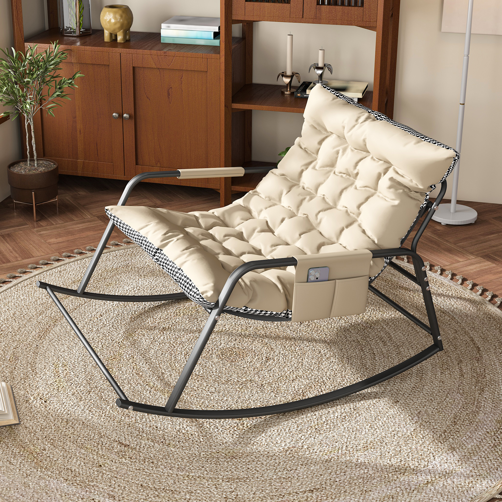Rocking Chair with Cushions & Armrests, Comfort Lounge Recliner, Breathable Ergonomic Lounge Chair for Bedroom, Living Room, Patio, Garden