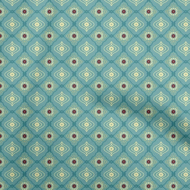 oneOone Velvet Turquoise Blue Fabric Asian Traditional Block Sewing Craft Projects Fabric Prints By Yard 58 Inch Wide