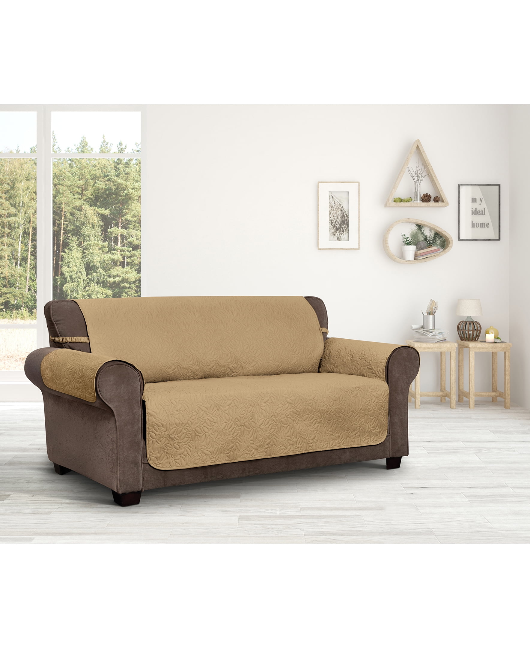 Innovative Textile Solutions 1-Piece Belmont Leaf Secure Fit Sofa Furniture Cover Slipcover, Toast