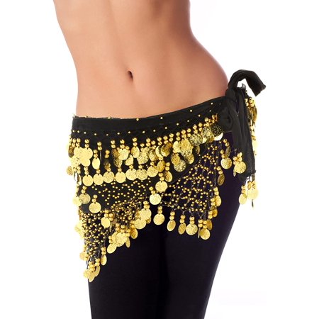 Wuchieal Women's Triangular Belly Dancing Hip Scarf Wrap Skirt With Gold Coins (Black