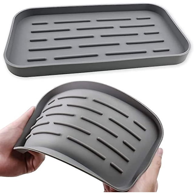 (gris)porte Ponge Silicone Tapis D'gouttement Lot De 2 Organisateur D'vier En Silicone Porte Savon Antidrapant Plateau D'organization De La Cuisin
