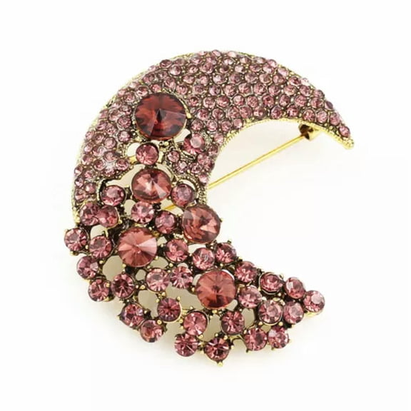 QQTDFG Crescent Moon Brooch Pin Crystal Rhinestone Gold Tone Teal Celestial Pin-Purple