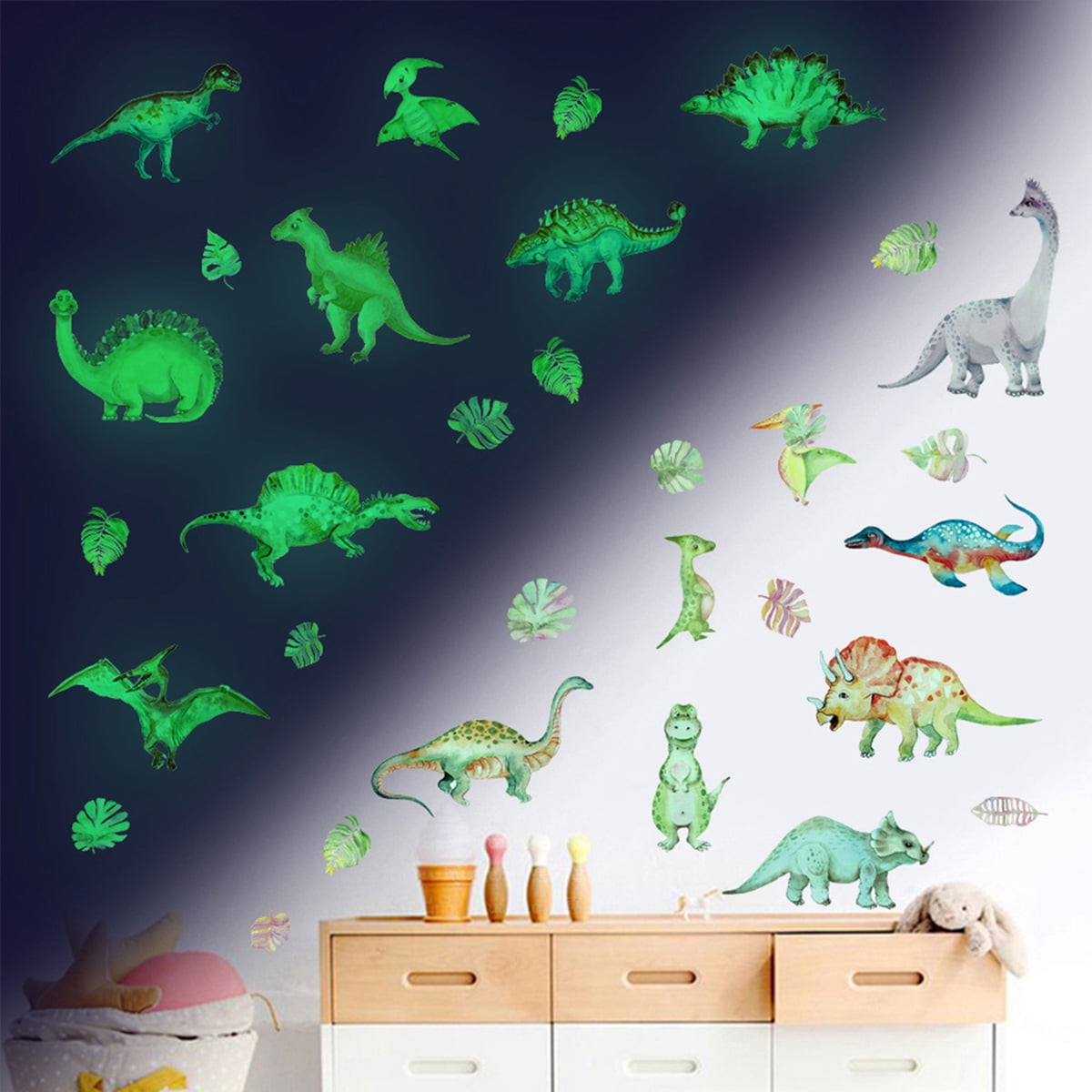 18x Dinosaur Ceiling Wall Glowing Stickers Glow In The Dark Removable Decal