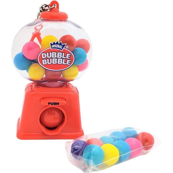 Colorful 4" Gumball Dispenser (Red) Machine Keychains with Original DubbleBubble Gumballs Included!