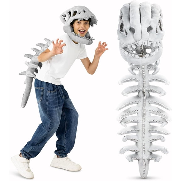Clearance Dinosaur Skeleton Costume Wearable Plush Spinosaurus Dino Outfit with 3D Headgear Hood & Spine