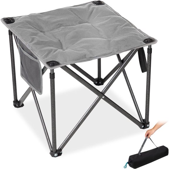Oversized Padded Camping Stool for Adults 18.1 Inch Folding Ottoman Foot Rest 440 Lbs Capacity Anti-Slip Feet Carry Bag Grey