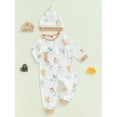 thumbnail image 3 of Suealasg Newborn Infant Girl Boy Outfits Long Sleeve Crew Neck Animal Print Footed Romper Jumpsuit + Hat Baby Girl Boy Clothes, 3 of 7