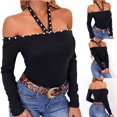 thumbnail image 2 of Babysbule Hauts pour Femmes en Liquidation Mode Femmes Décontracté Ample Pulls Manches Longues T-Shirts à Perles, 2 of 8