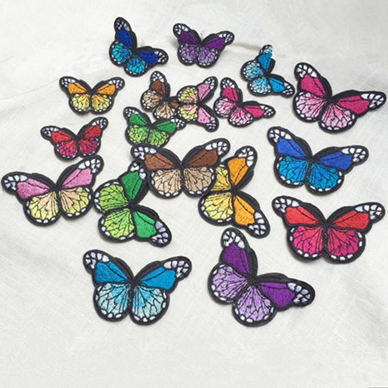 SUPERHOMUSE 10Pcs Multicolor Noble Butterfly iron on Patches for clothing Applique Embroidery for DIY or Sewing Projects 7.6x4.2cm