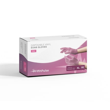 

Fifth Pulse Vinyl Exam Latex Free & Powder Free Gloves - Pink - 4 Boxes of 100 Gloves - 400 Total (XL)