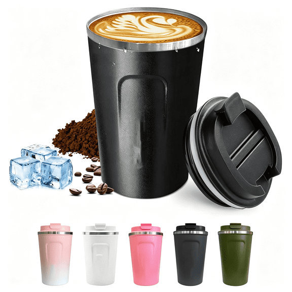 BPPEG Travel Coffee Mugs Leak-Proof,Reusable Coffee Cups with Lids,Stainless Steel Vacuum Insulated Coffee Tumblers,Thermal Insulation Cups for Men&Women Keep Drinks Hot&Cold 2Nd-Black,12Oz