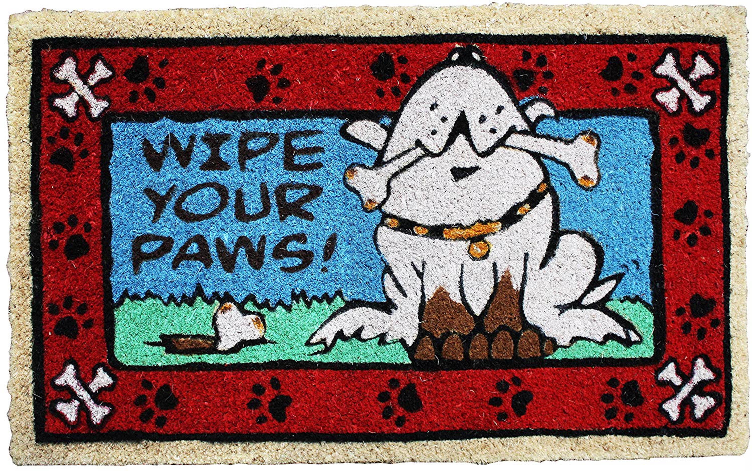 J&M Wipe Your Paws Dog Vinyl Back Coir Doormat 18X30