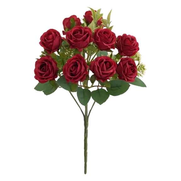 KUMHONW Peonies Artificial Flowers, Small Silk Flowers for Home Decor Indoor Fake Bouquet Faux Floral Arrangements Dining Table Centerpieces for Kitchen Party Decor bright red