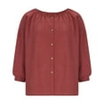 thumbnail image 3 of Besolor Womens Button down Shirts Summer Crew Neck 3/4 Sleeve Tops Cotton Linen Casual Loose Breathable Shirt Top, 3 of 7