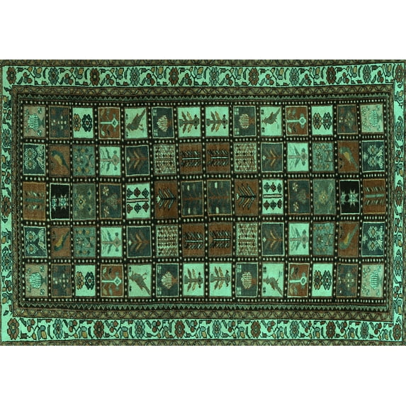 Ahgly Company Machine Washable Indoor Rectangle Persian Turquoise Blue Traditional Area Rugs, 5' x 7'