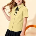 thumbnail image 5 of ZToonmas Girls Solid Peter Pan Collar Short Sleeve Uniform Shirt with Ribbon Bow Tie for 1-18 Years Old Kids Teens Breathable Preppy School Blouse for Back to School, 5 of 9