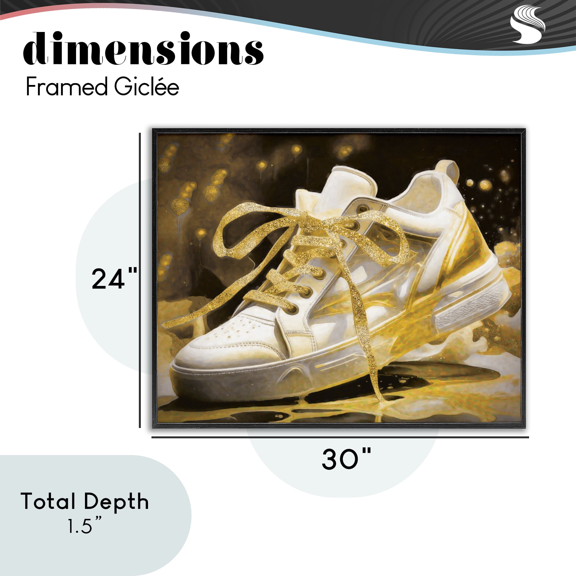 Stupell Industries Splashy Gold Sneaker Black Framed Giclee Art, design by Grotto Studios