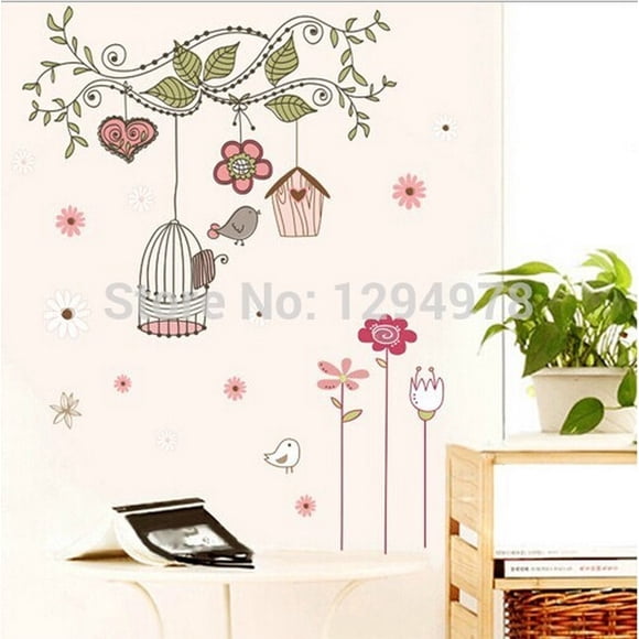 Vinil Decorativo Pajaro Feliz en Jaula Retro Estancia Sala DaraBaby Syene VinDe083