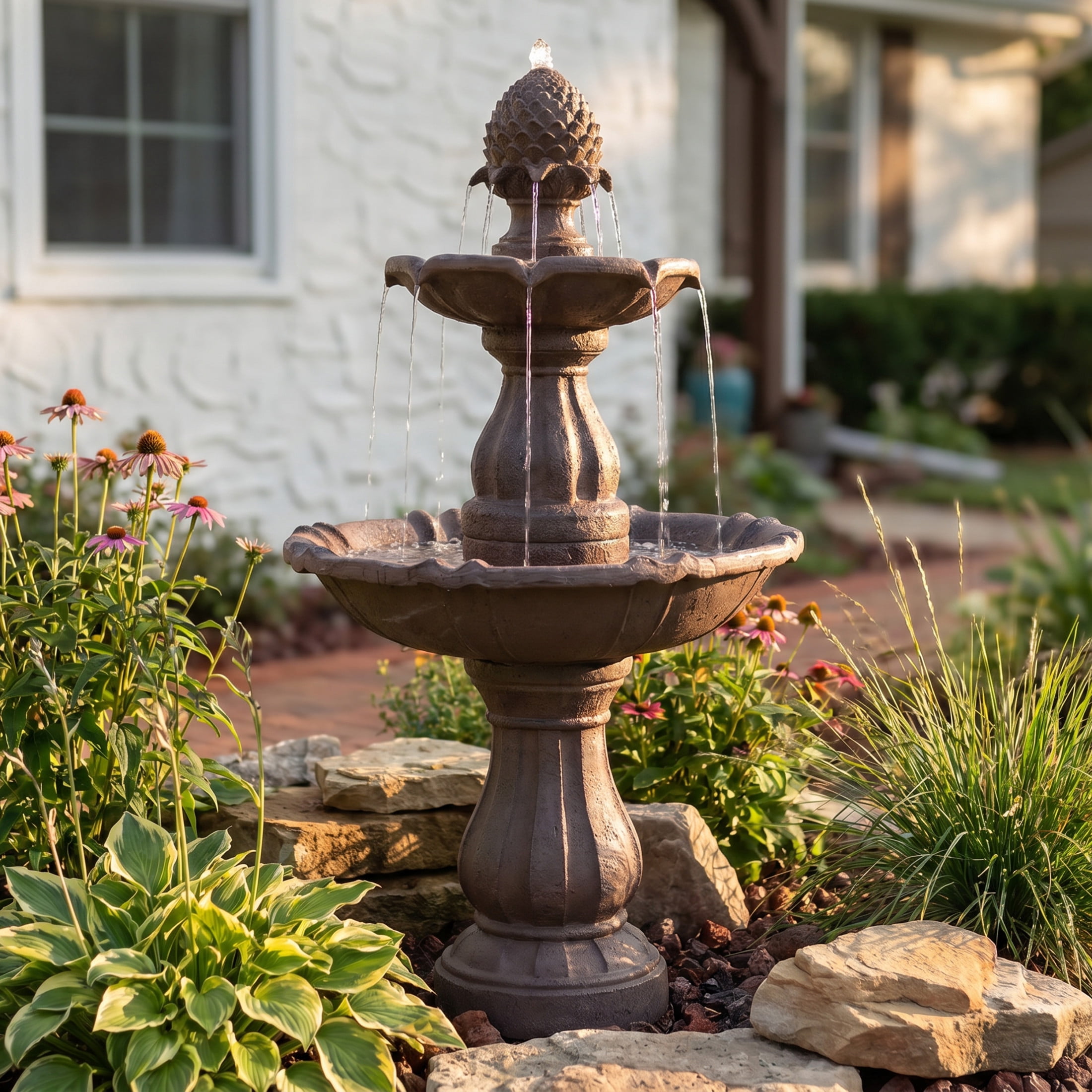 Sunnydaze Curved Plinth Traditional Polyresin Outdoor Water Fountain