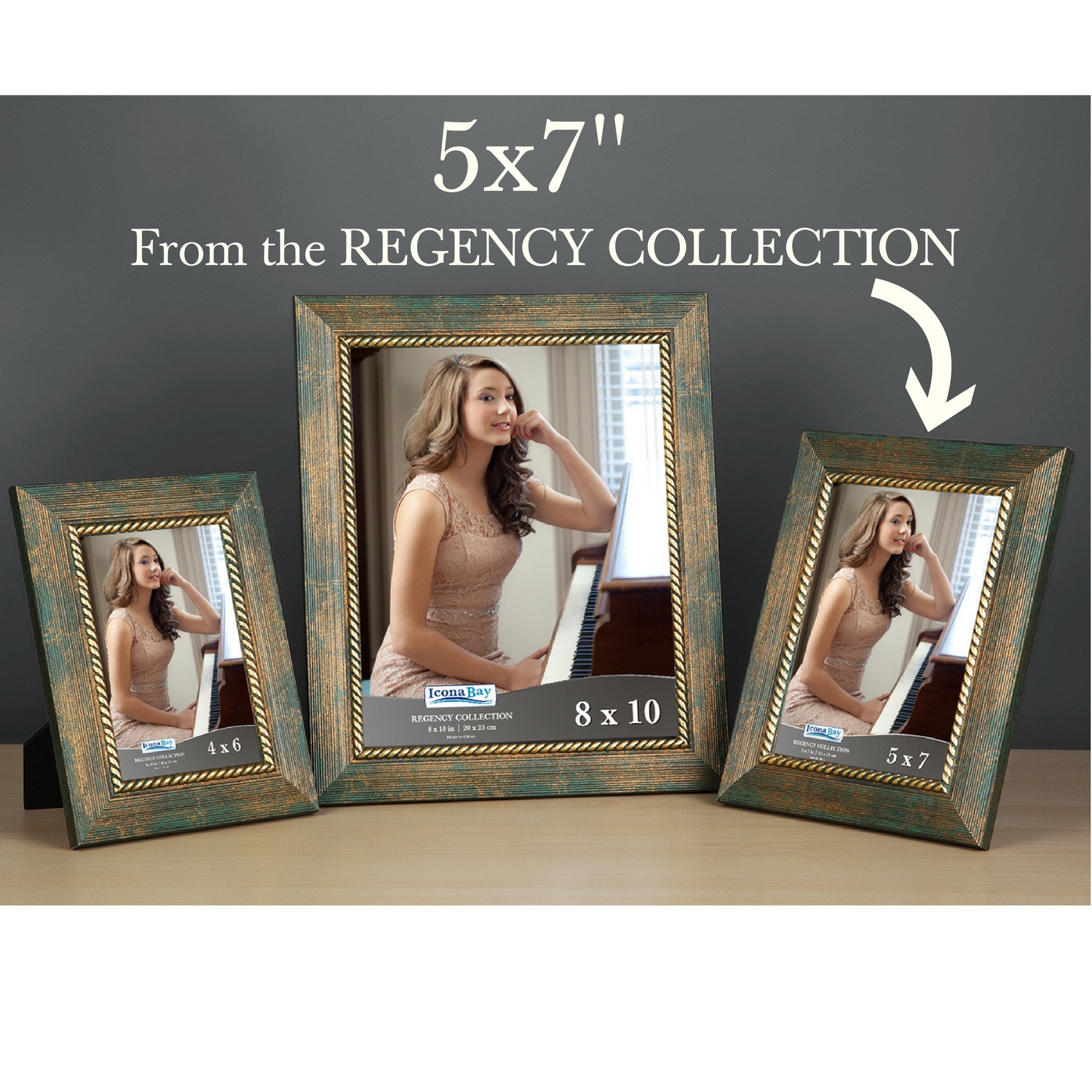 Icona Bay 5x7 Jade Green Picture Frame, 1 PK, Regency Tabletop Frames