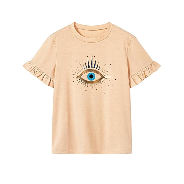 Camiseta para mujer, tops de verano, trajes, camisa de cuello redondo para vacaciones, vacaciones en la playa S