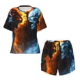 thumbnail image 2 of Yiaed Red And Blue Fire Skull Warrior Print Short Sleeve Pajama Sets for Women Casual Crew Neck 2 Piece Lounge Sets Women's Short-Sleeved Pajama-4X-Large, 2 of 5